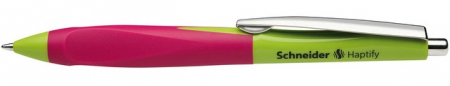 Pixuri - Pix SCHNEIDER Haptify, rubber grip, clema metalica, corp verde deschis/roz - scriere albastra