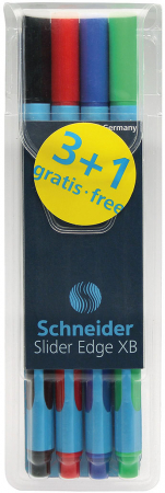 Pixuri fara mecanism - Pix SCHNEIDER Slider Edge XB, rubber grip, varf 1.4mm, 4 culori/set - (N,R,A,V)