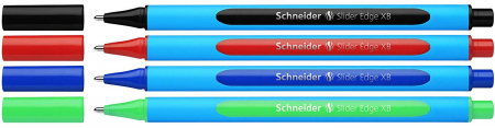 Pixuri fara mecanism - Pix SCHNEIDER Slider Edge XB, rubber grip, varf 1.4mm, 4 culori/set - (N,R,A,V), cutie pliabila