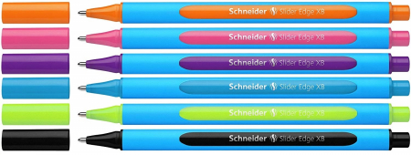 Pixuri fara mecanism - Pix SCHNEIDER Slider Edge XB, rubber grip, varf 1.4mm, 6 culori/set - (N,O,Roz,V,Bleu, VD)