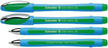 Pixuri fara mecanism - Pix SCHNEIDER Slider Memo XB, rubber grip, accesorii metalice - scriere verde