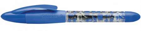Rollere. Linere - Roller cu cartus SCHNEIDER Base Ball, rubber grip, corp albastru, cu decor - scriere albastra