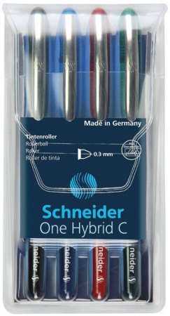 Rollere - Roller cu cerneala SCHNEIDER One Hybrid C, ball point 0.3mm, 4 culori/set - (N,R,A,V)