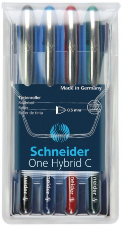Rollere - Roller cu cerneala SCHNEIDER One Hybrid C, ball point 0.5mm, 4 culori/set - (N,R,A,V)