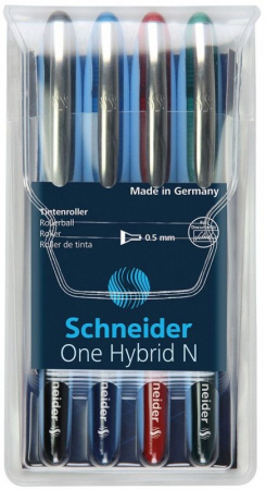 Rollere - Roller cu cerneala SCHNEIDER One Hybrid N, needle point 0.5mm, 4 culori/set - (N,R,A,V)