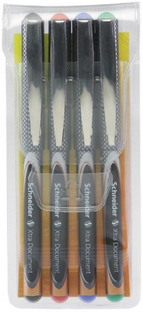 Rollere - Roller cu cerneala SCHNEIDER Xtra Document, ball point 0.6mm, 4 culori/set - (N,R,A,V)