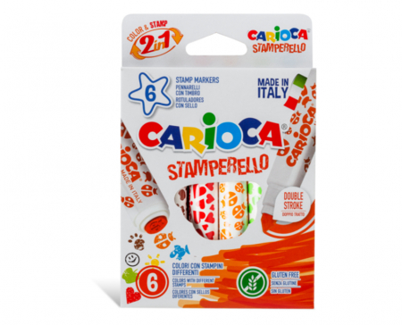 Carioci - Set 6 markere lavabile, cu 6 stampile diverse forme, cutie carton, CARIOCA Stamperello