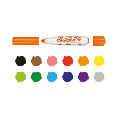 Set 6 markere lavabile, cu 6 stampile diverse forme, cutie carton, CARIOCA Stamperello [2]