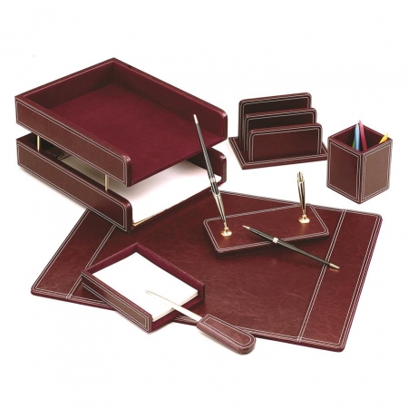 Mape pentru birou - Set De Birou Din Piele, Burgundy, 7 Piese