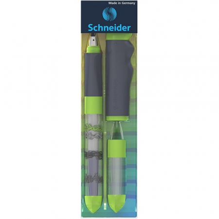 Stilou SCHNEIDER Base Kid (tip A - incepator) - corp gri/verde cu decor [2]