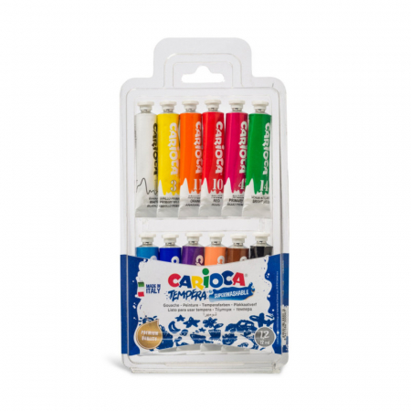 Acuarele, accesorii pictura - Tempera super lavabila, 12 culori x 12ml/set, CARIOCA Tempera