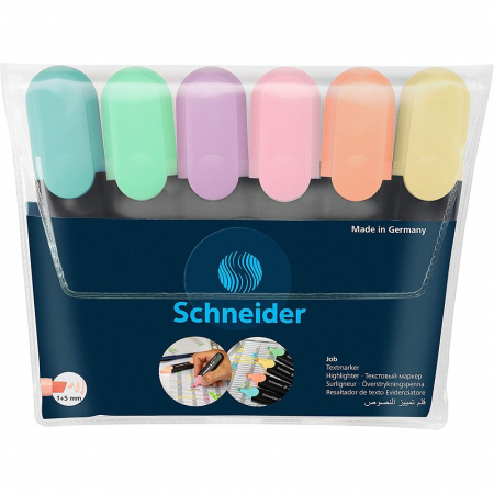 Textmarkere - Textmarker SCHNEIDER Job Pastel, varf lat, 6 culori/set - turcoaz, menta, lavanda, roze, piersica, vanilie