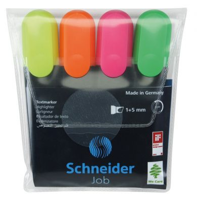 Textmarkere - Textmarker SCHNEIDER Job, varf lat, 4 culori/set - (G, O, V, R)
