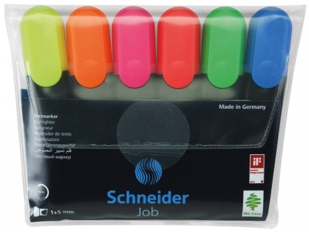 Textmarkere - Textmarker SCHNEIDER Job, varf lat, 6 culori/set - (G, O, V, R, A, R)