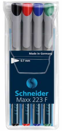 Markere speciale - Universal non-permanent marker SCHNEIDER Maxx 223 F, varf 0.7mm, 4 culori/set - (N, R, A, V)