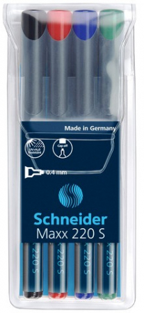 Markere permanente - Universal permanent marker SCHNEIDER Maxx 220 S, varf 0.4mm, 4 culori/set - (N, R, A, V)