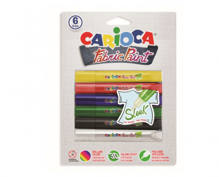 Acuarele, accesorii pictura - Vopsea pentru textile, rezistanta la spalare, 6 culori/blister, CARIOCA Fabric Paint - Sleek