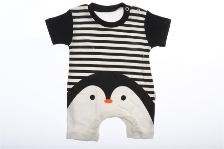 Salopeta cu maneca scurta Pinguin alb si negru bumbac bebelusi 3-12 luni [1]