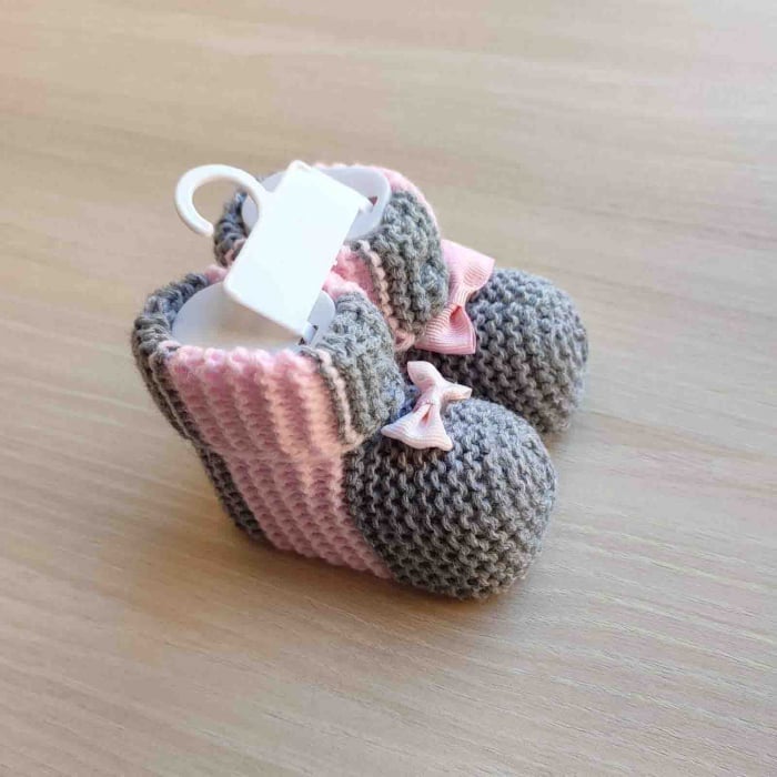 Botosei roz cu gri tricotati bebelusi 0-3 luni [1]