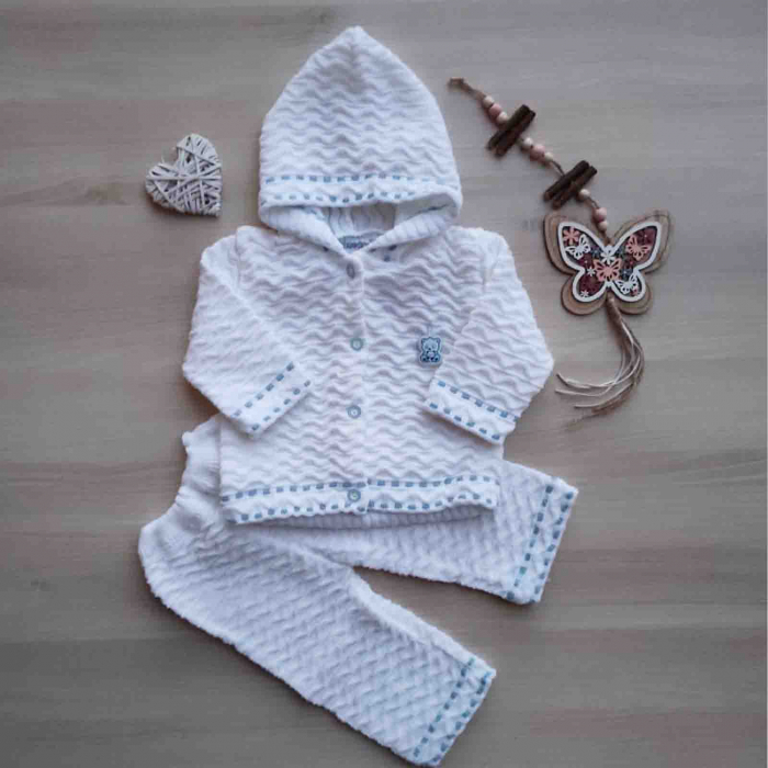 Compleu alb cu bleu cu gluga bebelusi tricotat 3-6 luni [1]