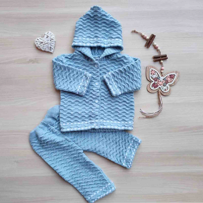 Compleu bleu cu gluga bebelusi tricotat 3-6 luni [1]