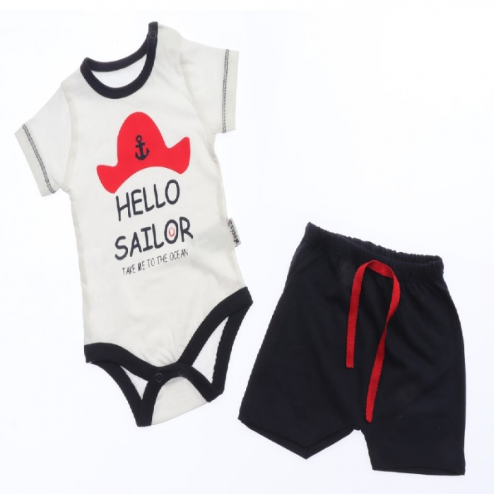 Compleu Body si Pantalon scurt Hello Sailor Palarie bebelusi bumbac 0-9 luni [1]