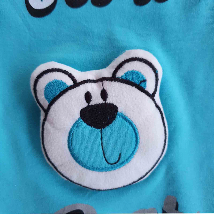Set bebelusi body, pantaloni si caciulita ursulet 3D turquaz bumbac 0-9 luni [2]