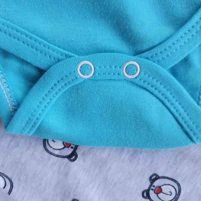 Set bebelusi body, pantaloni si caciulita ursulet 3D turquaz bumbac 0-9 luni [3]