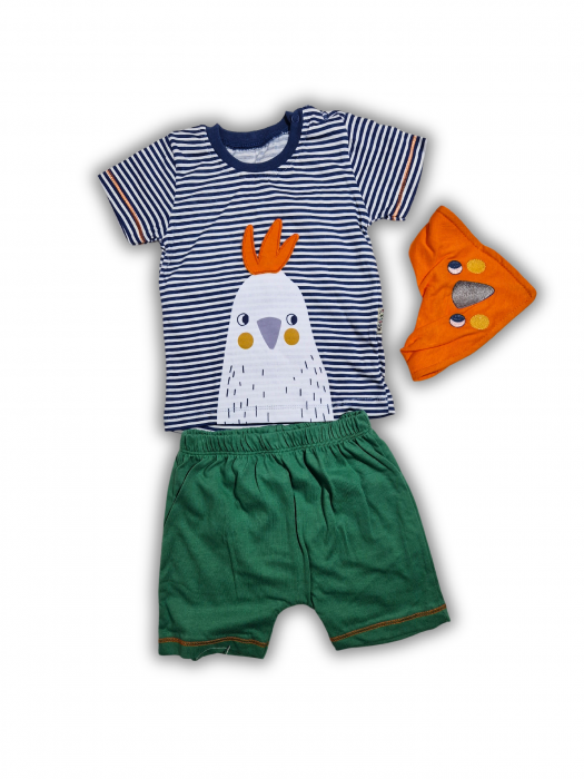 Set bebelusi tricou pantaloni scurti si babetica puisor verde bumbac 3-12 luni [4]
