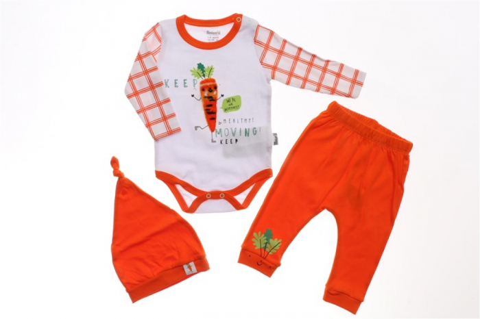 Set body, pantaloni si caciulita legume portocaliu bebelusi bumbac 3-9 luni [2]