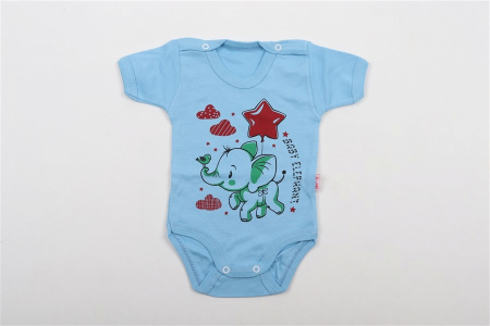 Body-uri - Body Maneca Scurta bebelusi Elefantel Albastru bumbac 1-3 ani
