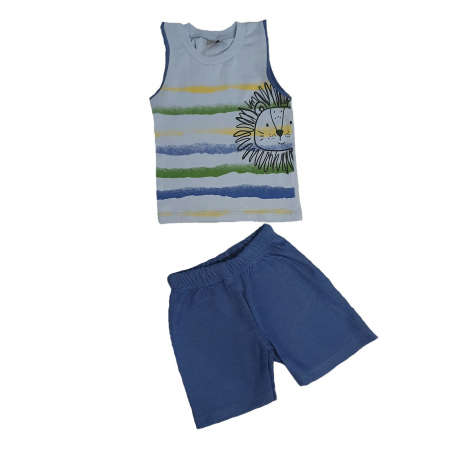 Compleuri - Compleu pantaloni scurti albastri si tricou bleu leu 3-18 luni