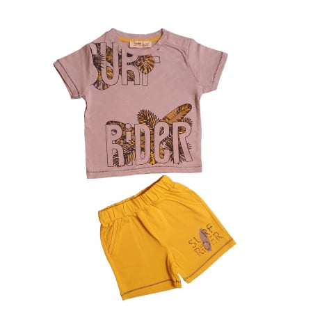 Compleuri - Compleu bebelusi tricou gri si pantaloni galbeni surf bumbac 6-36 luni