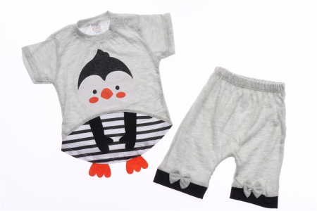 Baietei - Compleu Tricou si Pantalonas Scurt Pinguin bebelusi 6-24 luni