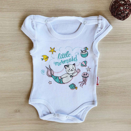 Body-uri - Body bebelusi maneca scurta mica sirena alb bumbac 0-12 luni