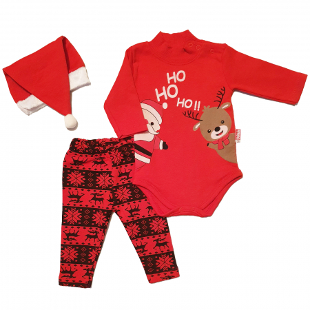 Fetite - Body ho ho ho si pantaloni cu caciulita de Mos Craciun