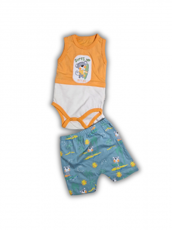 Baietei - Compleu Body si Pantalon scurt Surf Up Portocaliu bebelusi bumbac 0-9 luni