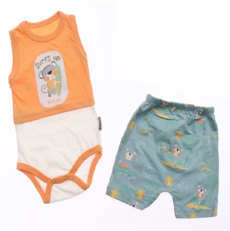 Compleu Body si Pantalon scurt Surf Up Portocaliu bebelusi bumbac 0-9 luni [1]
