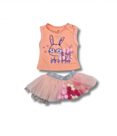 Rochite & Fustite - Compleu Maiou si Fustita tulle somon iepurasul Cute 6-24 luni