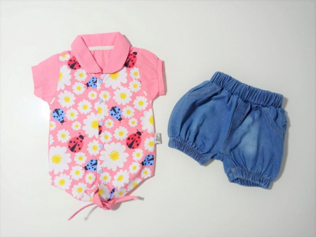Compleu Tricou Gargarita si flori si pantaloni blug fetite 6-24 luni [1]