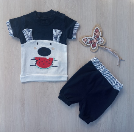 Baietei - Compleu Tricou si Pantalon scurt Ursulet bumbac bebelusi 3-24 luni