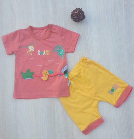 Compleuri - Compleu bebelusi tricou si pantaloni scurti maimutica bumbac 3-12 luni