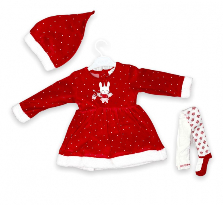 Rochite & Fustite - Rochita bebelusi rosie cu caciulita si dres 3-24 luni