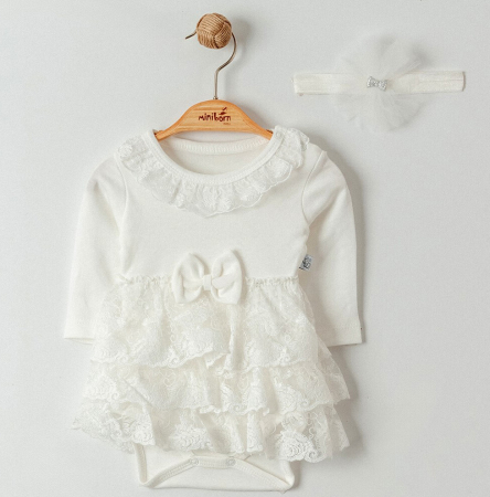 Rochite & Fustite - Rochita body cu tulle, maneca lunga alba, bebelusi 0-12 luni