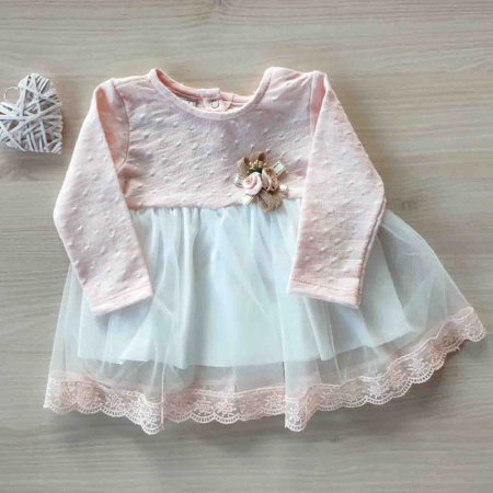 Rochite & Fustite - Rochita somon cu tulle transparent bebelusi 9-36 luni