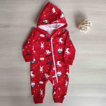 Salopete - Salopeta bebelusi Craciun cu gluga 0-9 luni