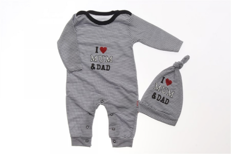 Baietei - Salopeta bebelusi maneca lunga I love mummy & daddy bleumarin bumbac 0-9 luni