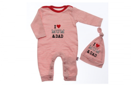 Baietei - Salopeta bebelusi maneca lunga I love mummy & daddy rosie bumbac 0-9 luni