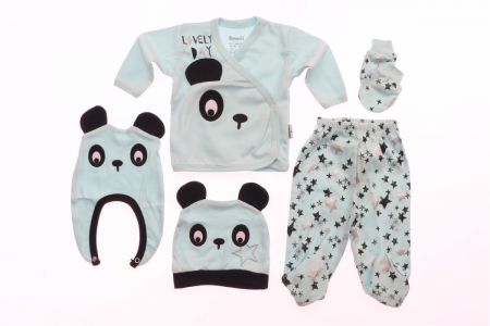 Set 5 piese Urs Panda Bleu nou nascuti bumbac [1]