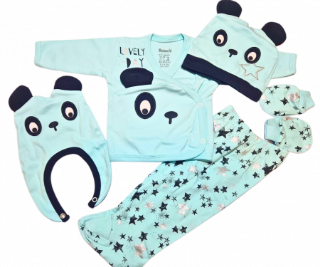 Set 5 piese Urs Panda Bleu nou nascuti bumbac [0]
